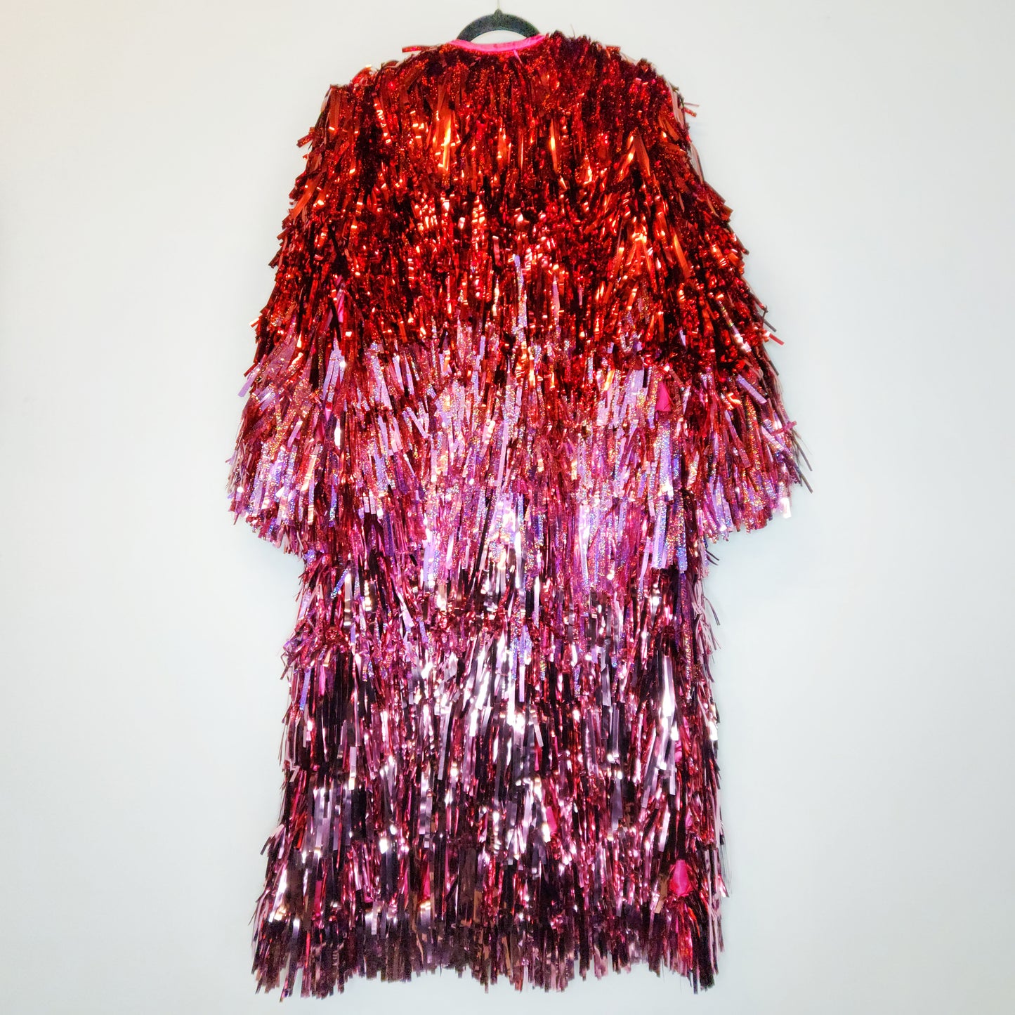 Pink and Red Ombre Tinsel Trench Coat