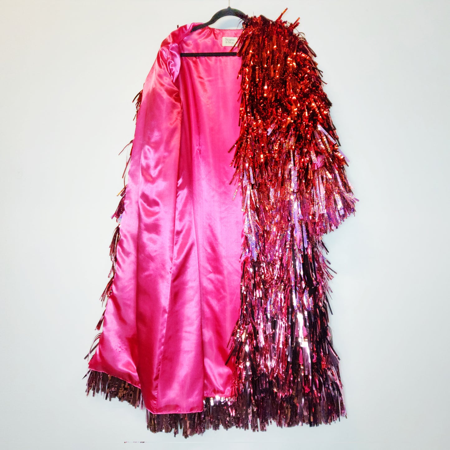 Pink and Red Ombre Tinsel Trench Coat