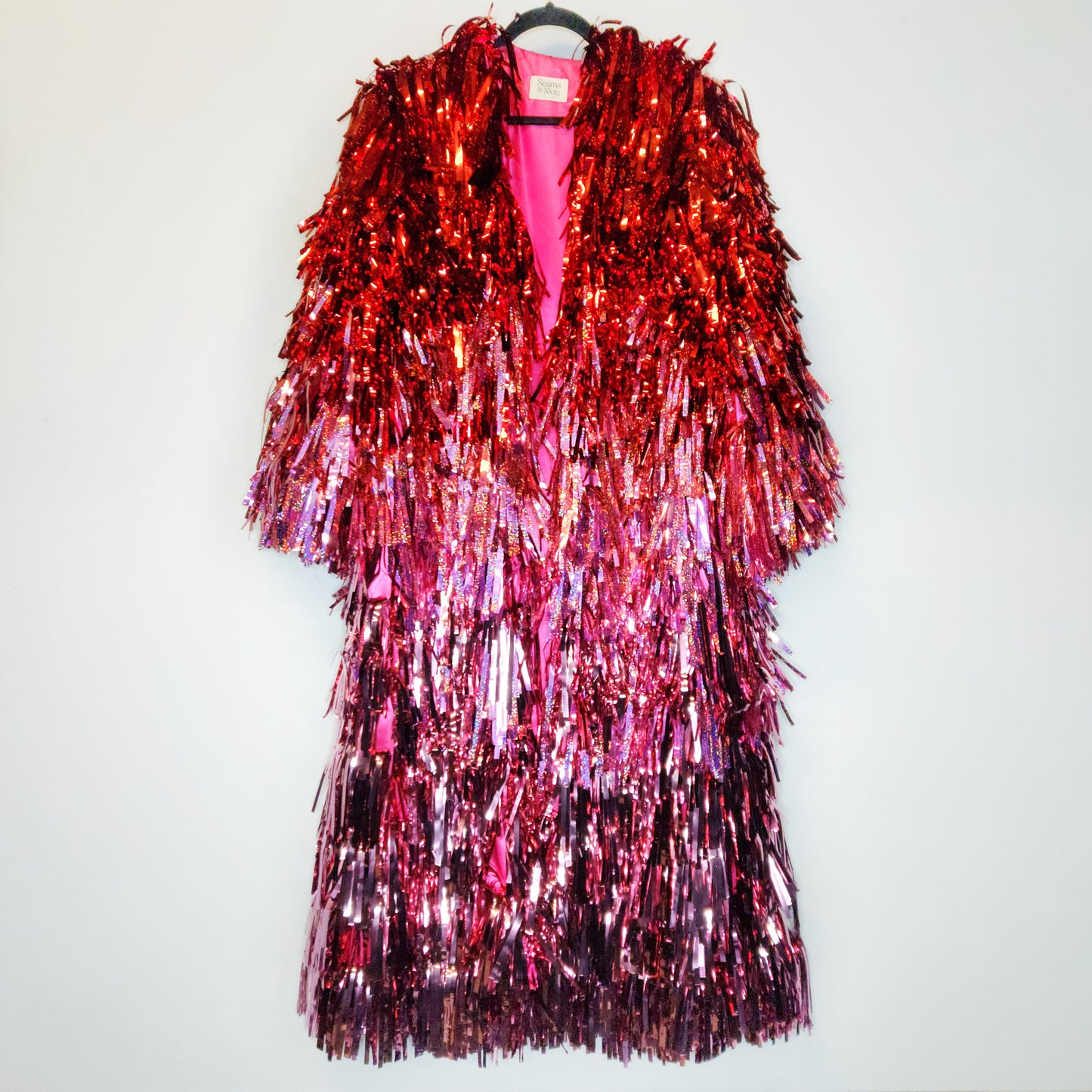 Pink and Red Ombre Tinsel Trench Coat