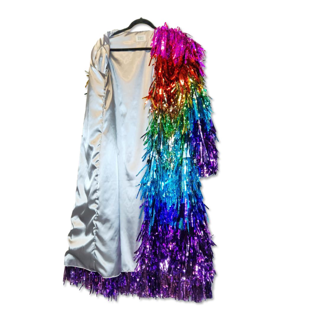 Rainbow and Glitter Ombre Tinsel Trenchcoat