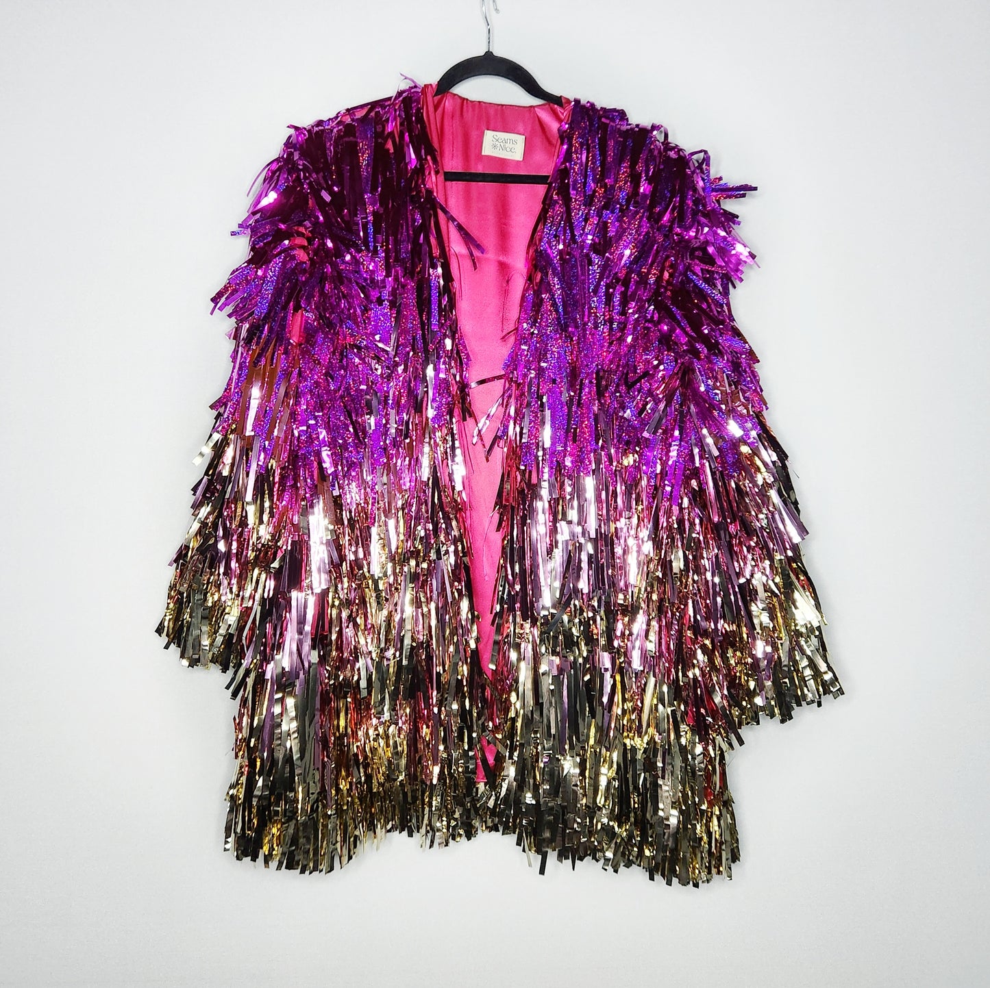 Long Gold to Hot Pink Ombre Tinsel Jacket