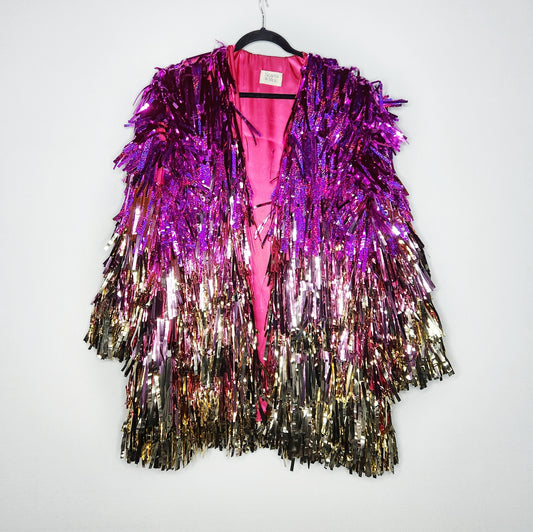 Long Gold to Hot Pink Ombre Tinsel Jacket