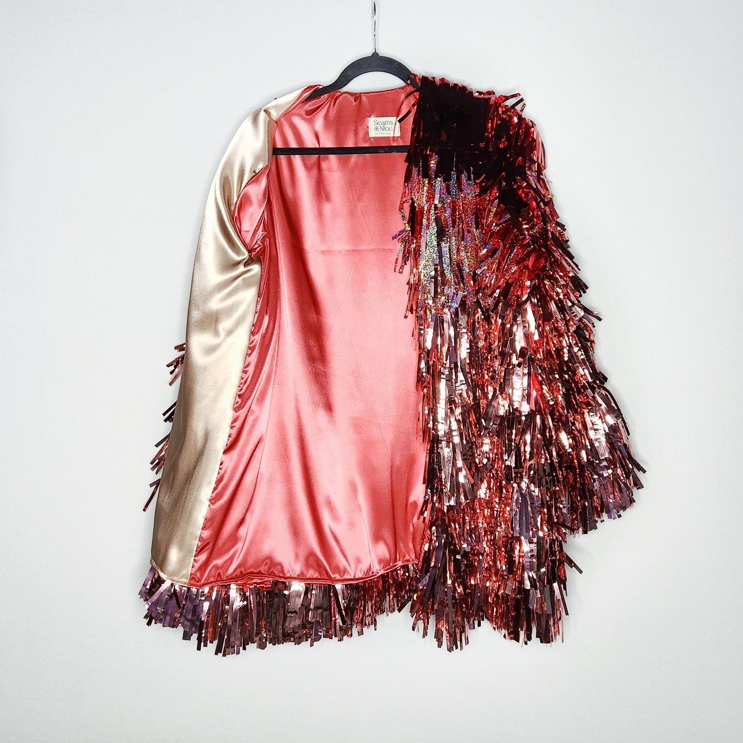 Long Rose Gold to Red Ombre Tinsel Jacket