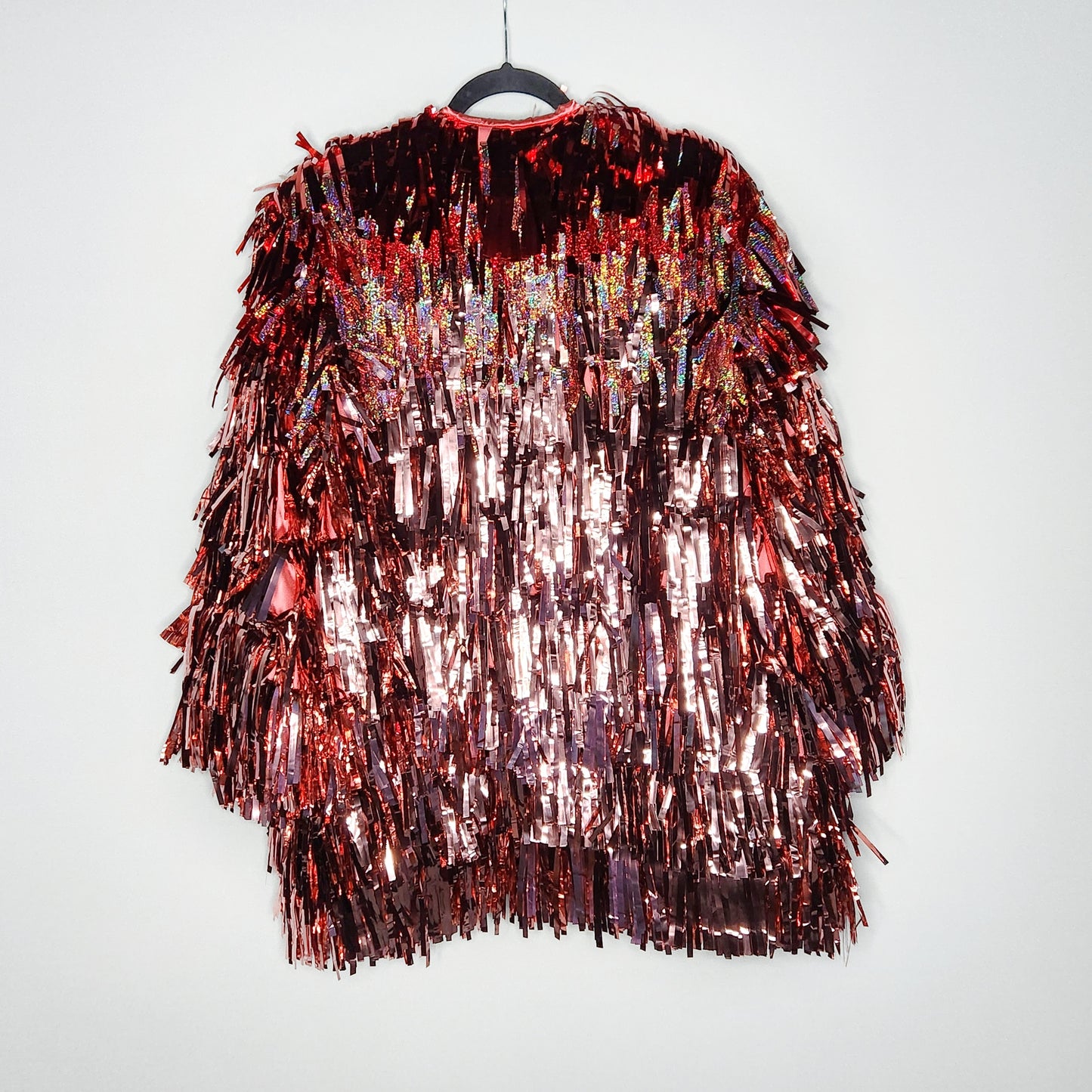 Long Rose Gold to Red Ombre Tinsel Jacket